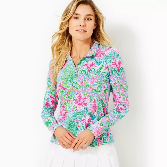 Lilly Pulitzer Tops - NWT Lilly Pulitzer Luxletic Niccola Mesh Panel Half Zip Top Amalfi Blue Leaf It